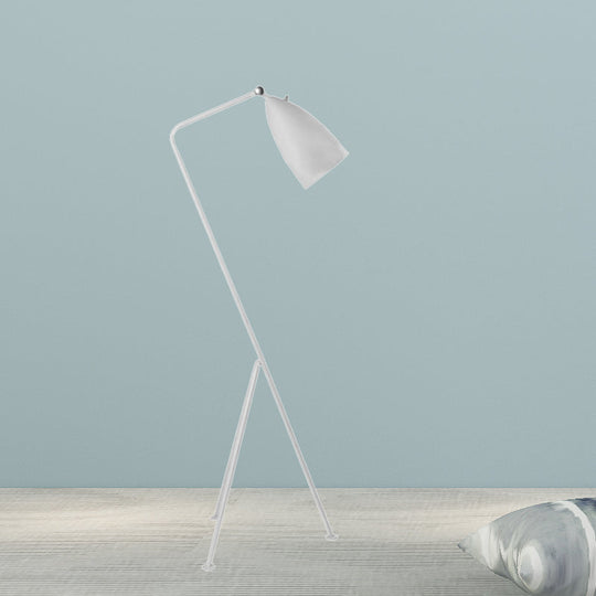 Modern Tripod Floor Lamp with Bell Shade - Metallic Design, 1 Light - Black/White - Perfect for Bedroom