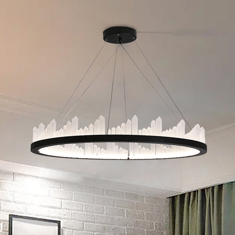16"/23.5" Circular LED Chandelier Light - Nordic Style Acrylic Black Hanging Light for Kitchen