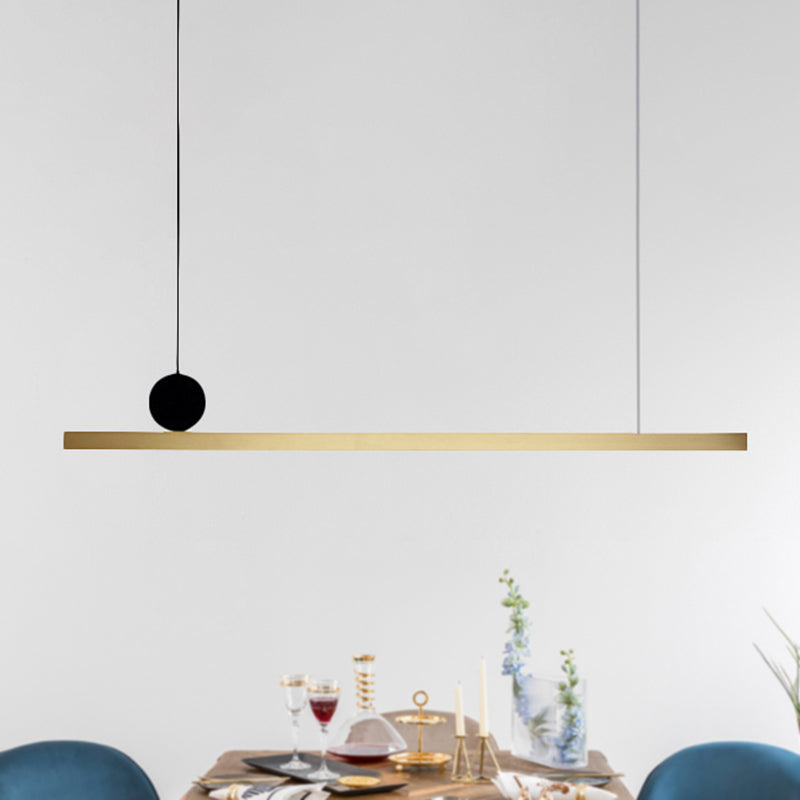 Modern Brass Integrated LED Linear Chandelier Hanging Light Fixture for Dining Room, 34.5"/46.5" Width