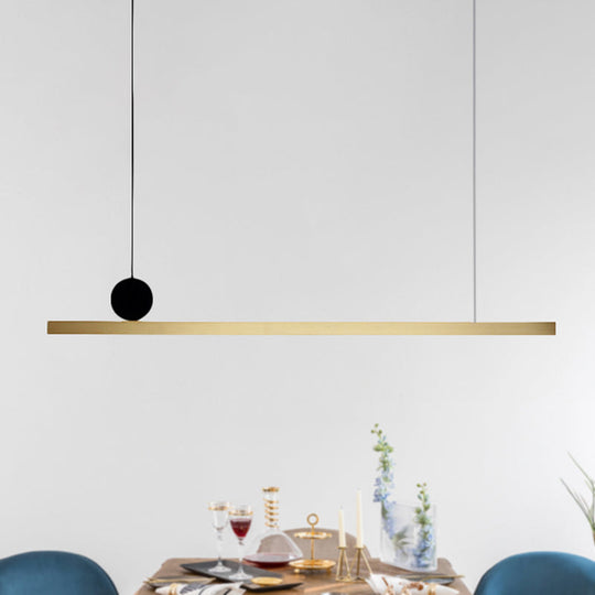 Modern Brass Integrated LED Linear Chandelier Hanging Light Fixture for Dining Room, 34.5"/46.5" Width