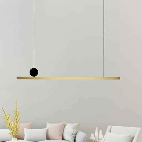 Modern Brass Integrated LED Linear Chandelier Hanging Light Fixture for Dining Room, 34.5"/46.5" Width