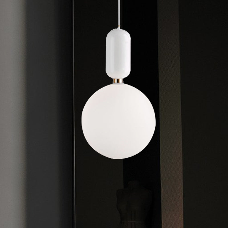 Modern Black/Gold/White Ball Pendant Light with Milky Glass Led - 1 Light, 6"/8"/12" Wide Ceiling Fixture