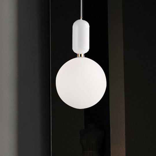 Modern Black/Gold/White Ball Pendant Light with Milky Glass Led - 1 Light, 6"/8"/12" Wide Ceiling Fixture