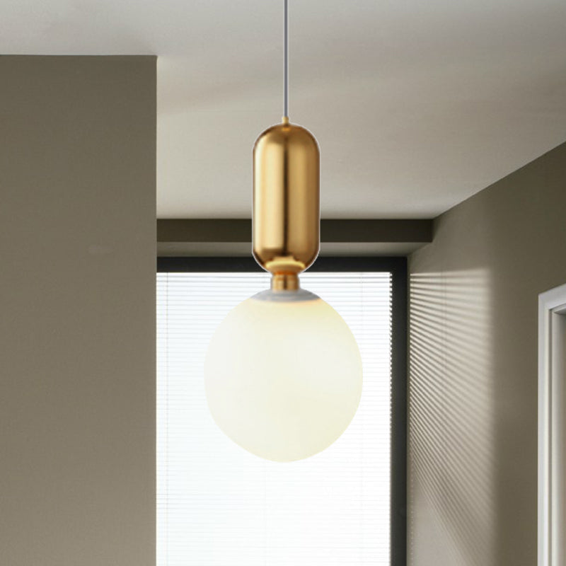 Modern Black/Gold/White Ball Pendant Light with Milky Glass Led - 1 Light, 6"/8"/12" Wide Ceiling Fixture