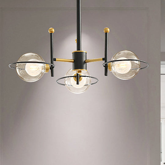 Modern Sputnik Metal Chandelier Light with Clear Glass Ball Shades - 3/6 Lights, Black LED, Ceiling Hanging Fixture