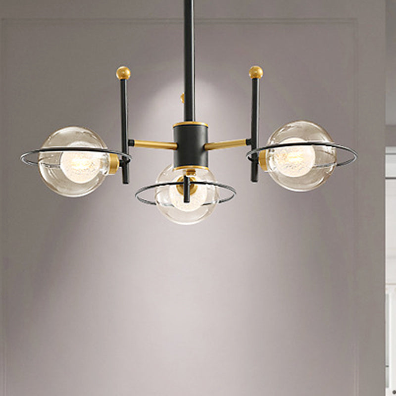 Modern Sputnik Metal Chandelier Light with Clear Glass Ball Shades - 3/6 Lights, Black LED, Ceiling Hanging Fixture
