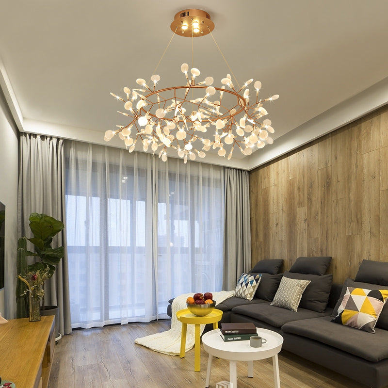 Bronze Designer LED Heracleum Chandelier: Acrylic Living Room Pendant Light Fixture