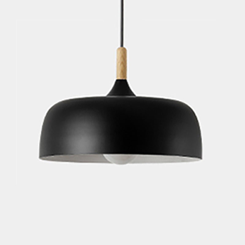 Minimalist Aluminum Round Hanging Pendant Light with Wooden Tip - Ideal for Restaurants