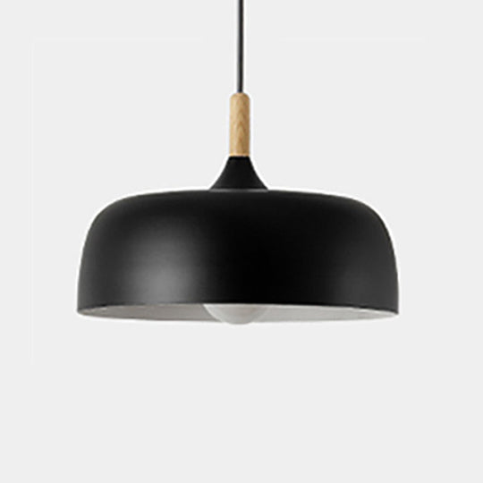 Minimalist Aluminum Round Hanging Pendant Light with Wooden Tip - Ideal for Restaurants
