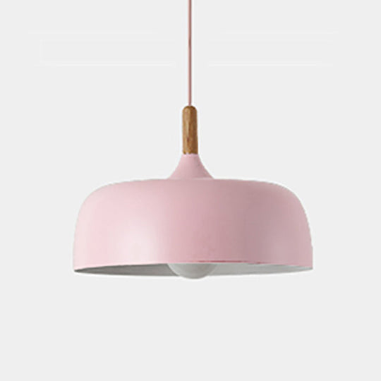 Minimalist Aluminum Round Hanging Pendant Light with Wooden Tip - Ideal for Restaurants