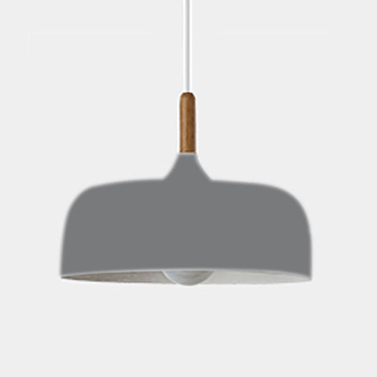 Minimalist Aluminum Round Hanging Pendant Light with Wooden Tip - Ideal for Restaurants