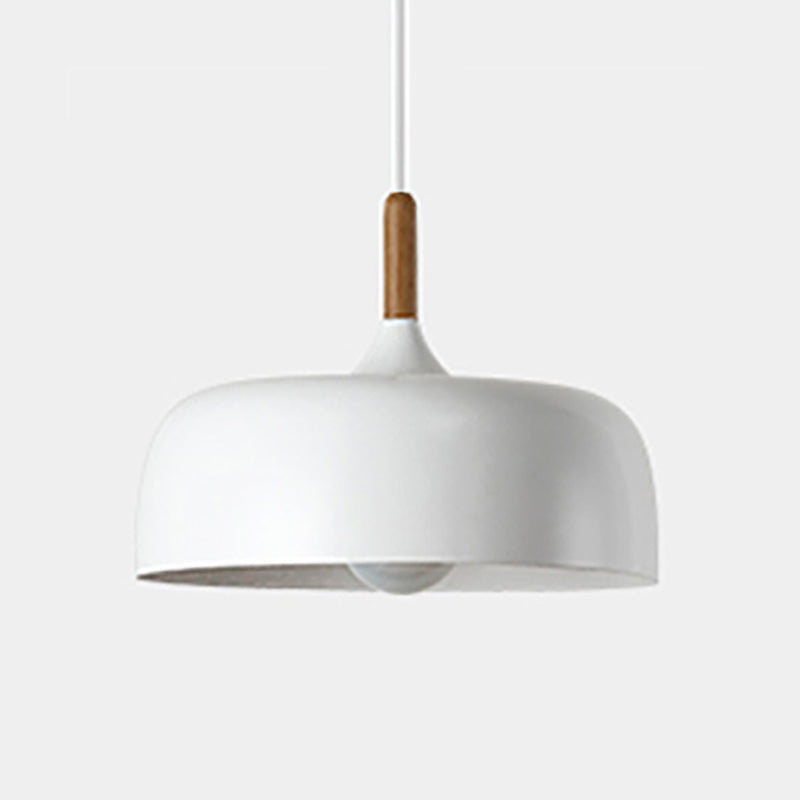 Minimalist Aluminum Round Hanging Pendant Light with Wooden Tip - Ideal for Restaurants
