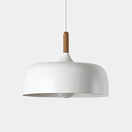 Minimalist Aluminum Round Hanging Pendant Light with Wooden Tip - Ideal for Restaurants