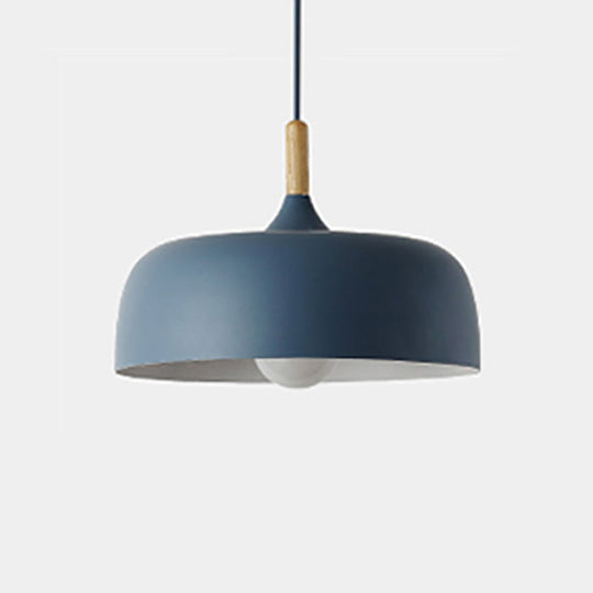 Minimalist Aluminum Round Hanging Pendant Light with Wooden Tip - Ideal for Restaurants