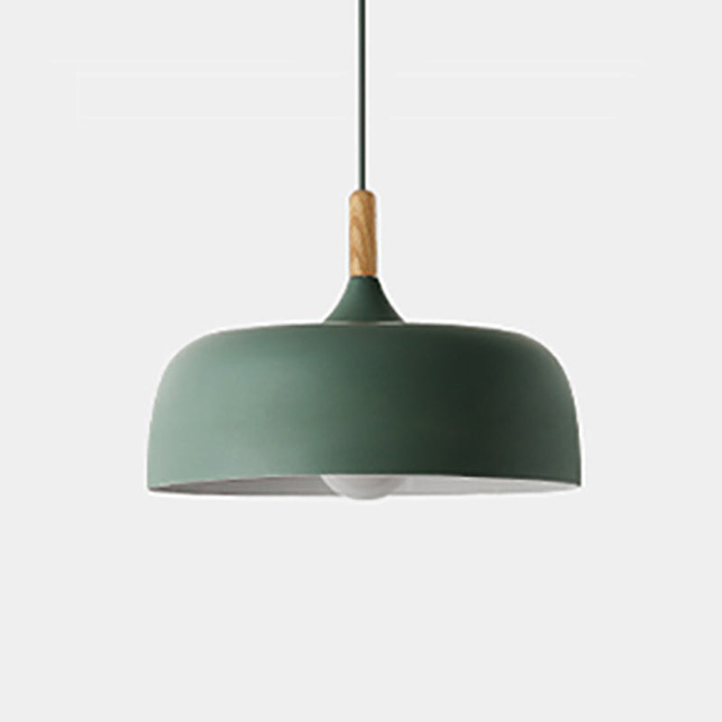 Minimalist Aluminum Round Hanging Pendant Light with Wooden Tip - Ideal for Restaurants