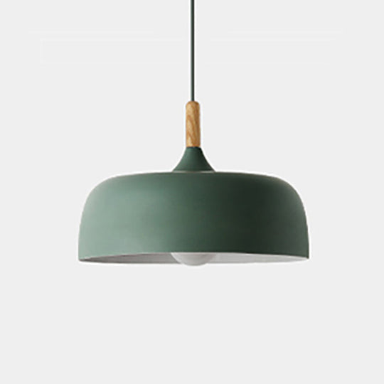 Minimalist Aluminum Round Hanging Pendant Light with Wooden Tip - Ideal for Restaurants