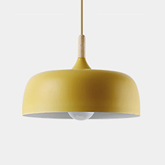 Minimalist Aluminum Round Hanging Pendant Light with Wooden Tip - Ideal for Restaurants