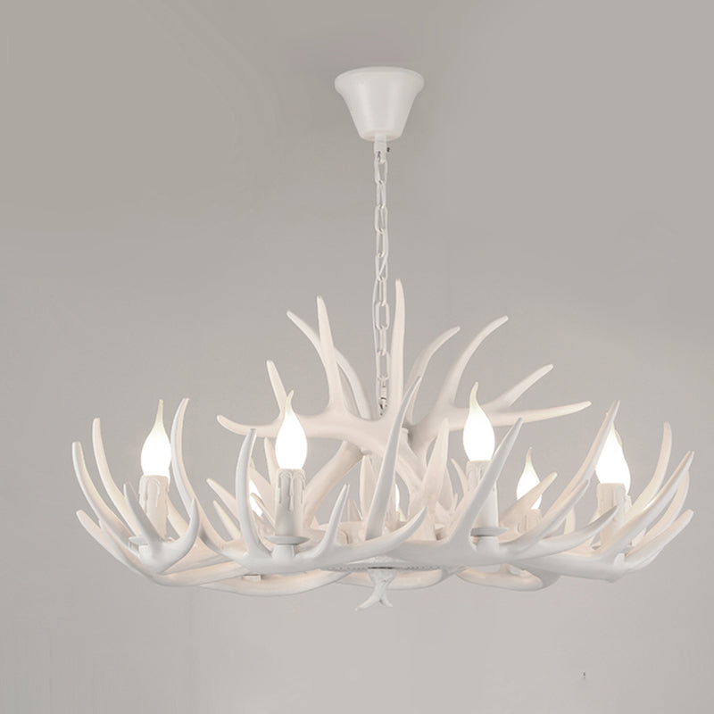 Rustic Resin Candle Chandelier – Country-Style Pendant with Antler Accents
