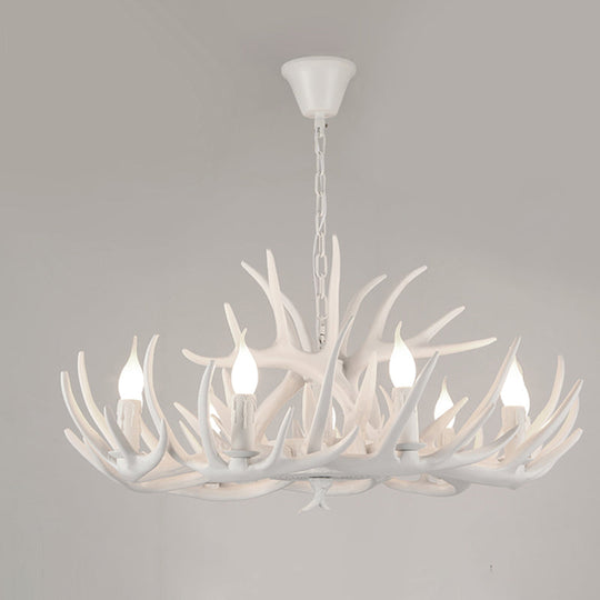 Rustic Resin Candle Chandelier – Country-Style Pendant with Antler Accents