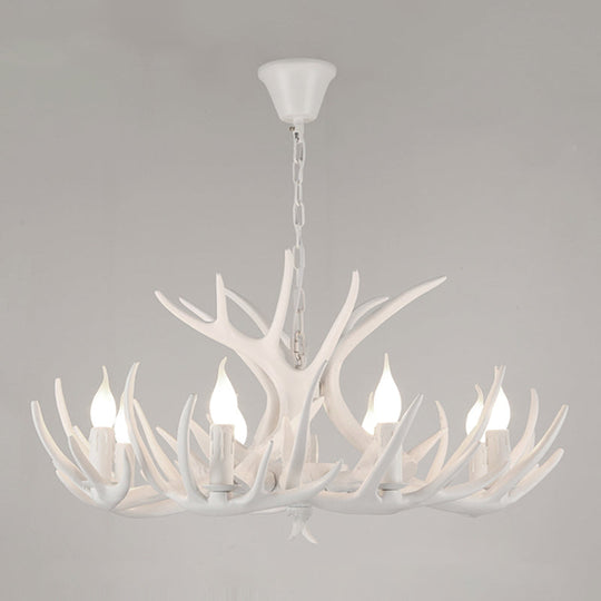 Rustic Resin Candle Chandelier – Country-Style Pendant with Antler Accents
