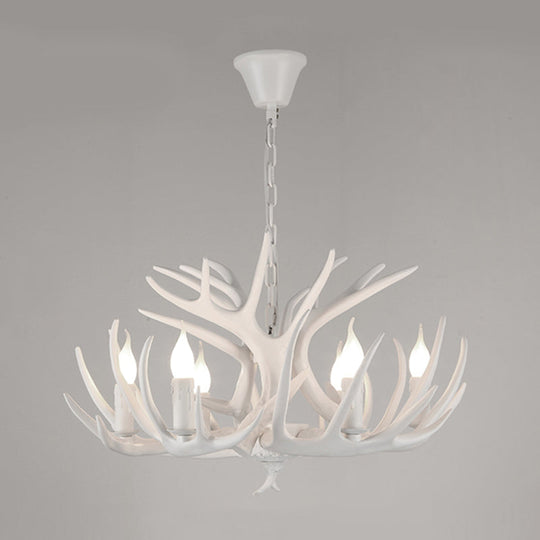 Rustic Resin Candle Chandelier – Country-Style Pendant with Antler Accents