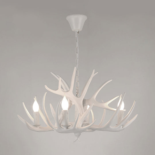 Rustic Resin Candle Chandelier – Country-Style Pendant with Antler Accents