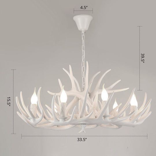 Rustic Resin Candle Chandelier – Country-Style Pendant with Antler Accents