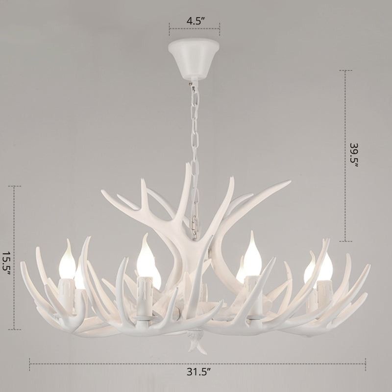 Rustic Resin Candle Chandelier – Country-Style Pendant with Antler Accents