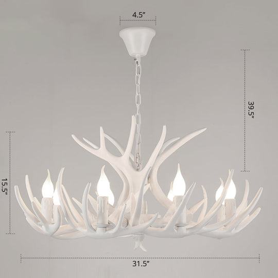 Rustic Resin Candle Chandelier – Country-Style Pendant with Antler Accents