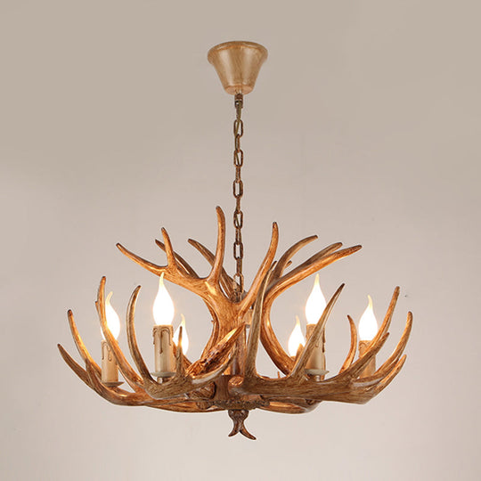 Rustic Resin Candle Chandelier – Country-Style Pendant with Antler Accents