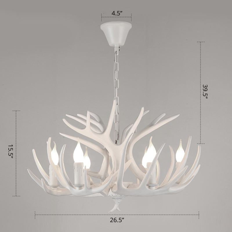 Rustic Resin Candle Chandelier – Country-Style Pendant with Antler Accents