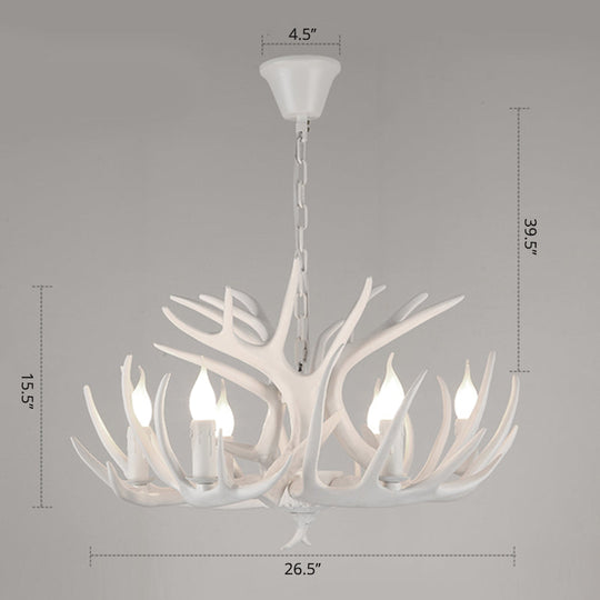 Rustic Resin Candle Chandelier – Country-Style Pendant with Antler Accents