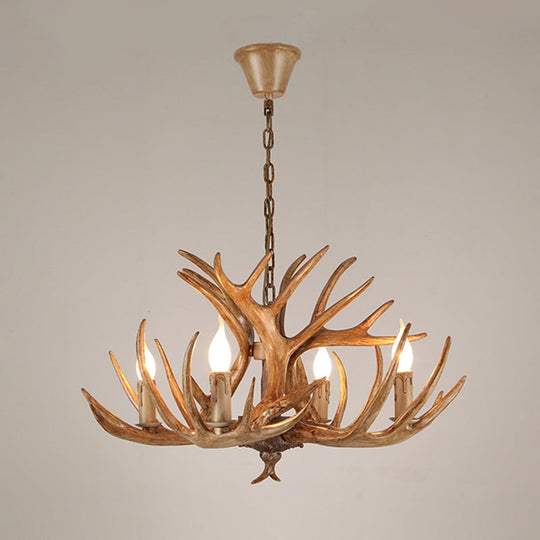 Rustic Resin Candle Chandelier – Country-Style Pendant with Antler Accents