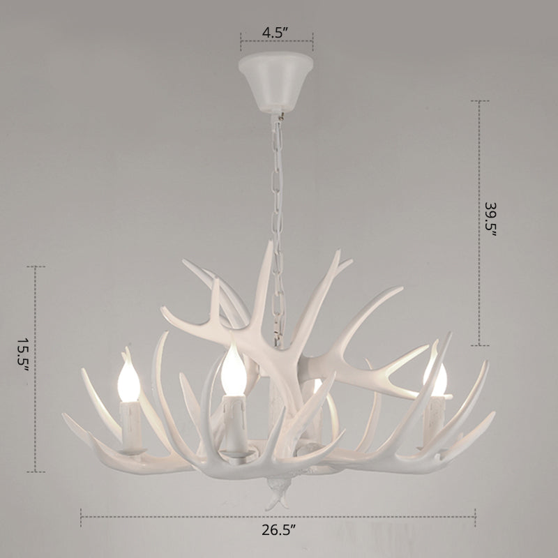 Rustic Resin Candle Chandelier – Country-Style Pendant with Antler Accents
