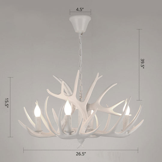 Rustic Resin Candle Chandelier – Country-Style Pendant with Antler Accents