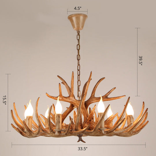 Rustic Resin Candle Chandelier – Country-Style Pendant with Antler Accents