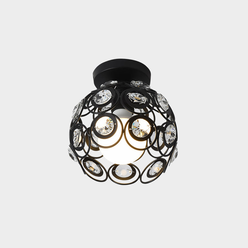 Industrial Metal Flush Ceiling Light Fixture - Cage Style, Small Aisle, 1 Head Black Flushmount Lighting