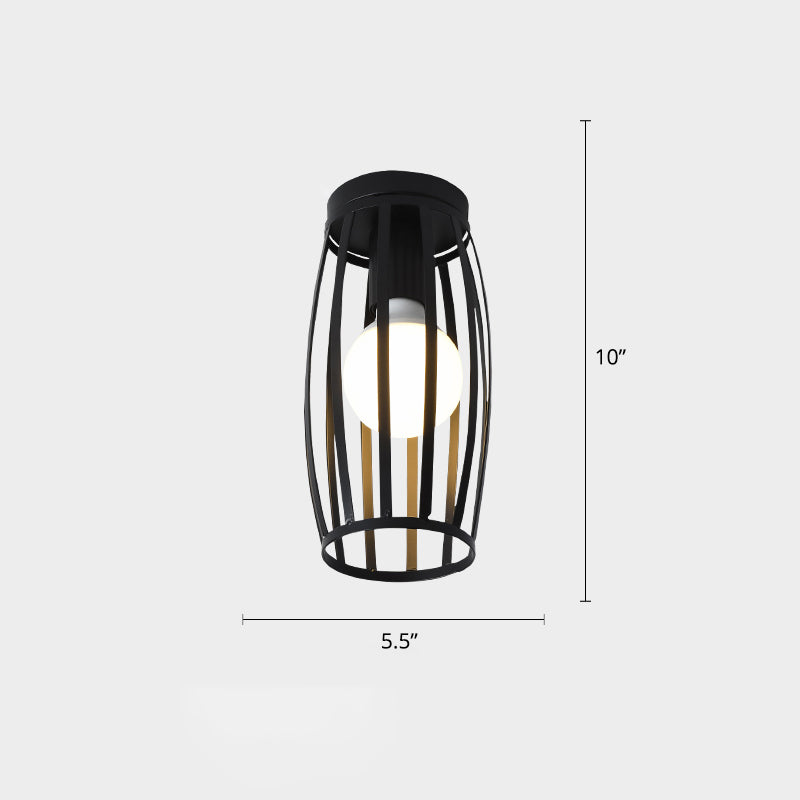 Industrial Metal Flush Ceiling Light Fixture - Cage Style, Small Aisle, 1 Head Black Flushmount Lighting