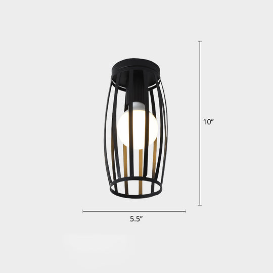 Industrial Metal Flush Ceiling Light Fixture - Cage Style, Small Aisle, 1 Head Black Flushmount Lighting