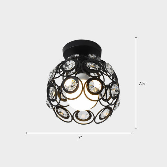 Industrial Metal Flush Ceiling Light Fixture - Cage Style, Small Aisle, 1 Head Black Flushmount Lighting