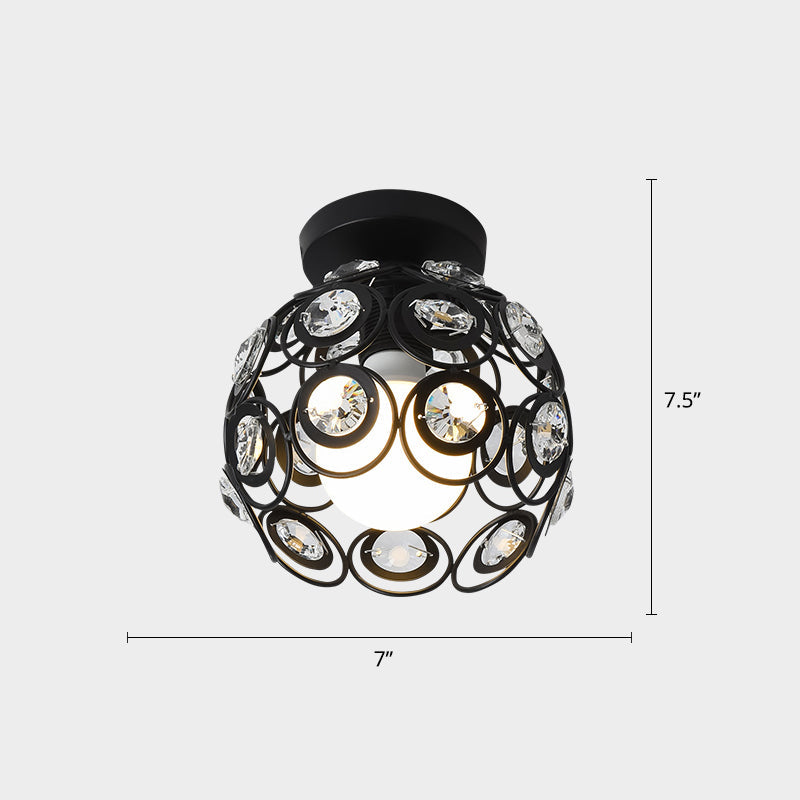 Industrial Metal Flush Ceiling Light Fixture - Cage Style, Small Aisle, 1 Head Black Flushmount Lighting