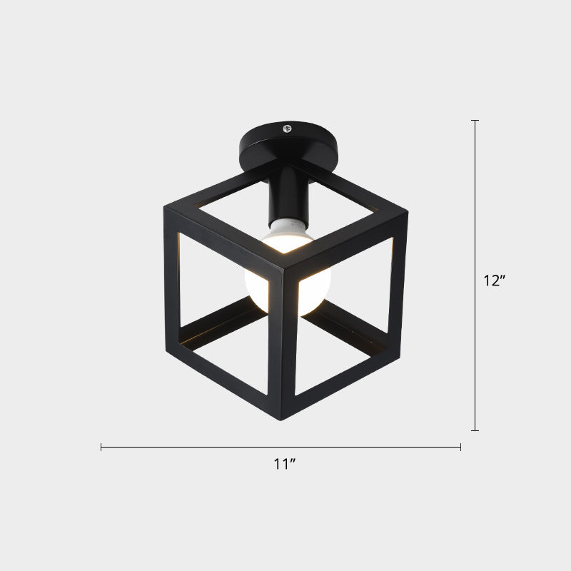 Industrial Metal Flush Ceiling Light Fixture - Cage Style, Small Aisle, 1 Head Black Flushmount Lighting