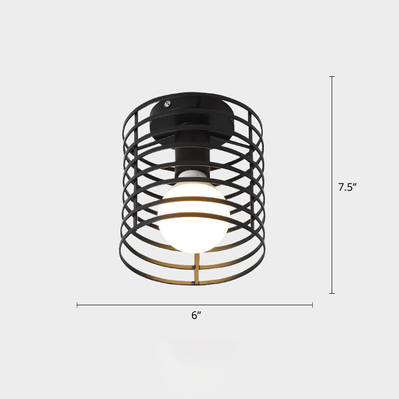 Industrial Metal Flush Ceiling Light Fixture - Cage Style, Small Aisle, 1 Head Black Flushmount Lighting