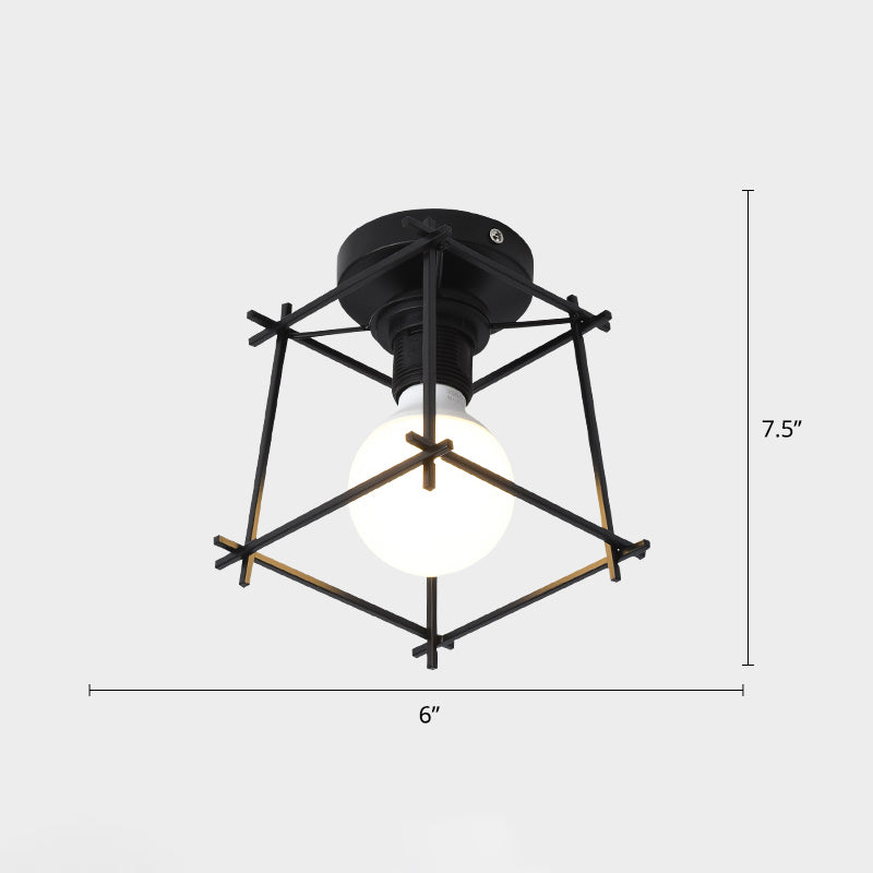 Industrial Metal Flush Ceiling Light Fixture - Cage Style, Small Aisle, 1 Head Black Flushmount Lighting