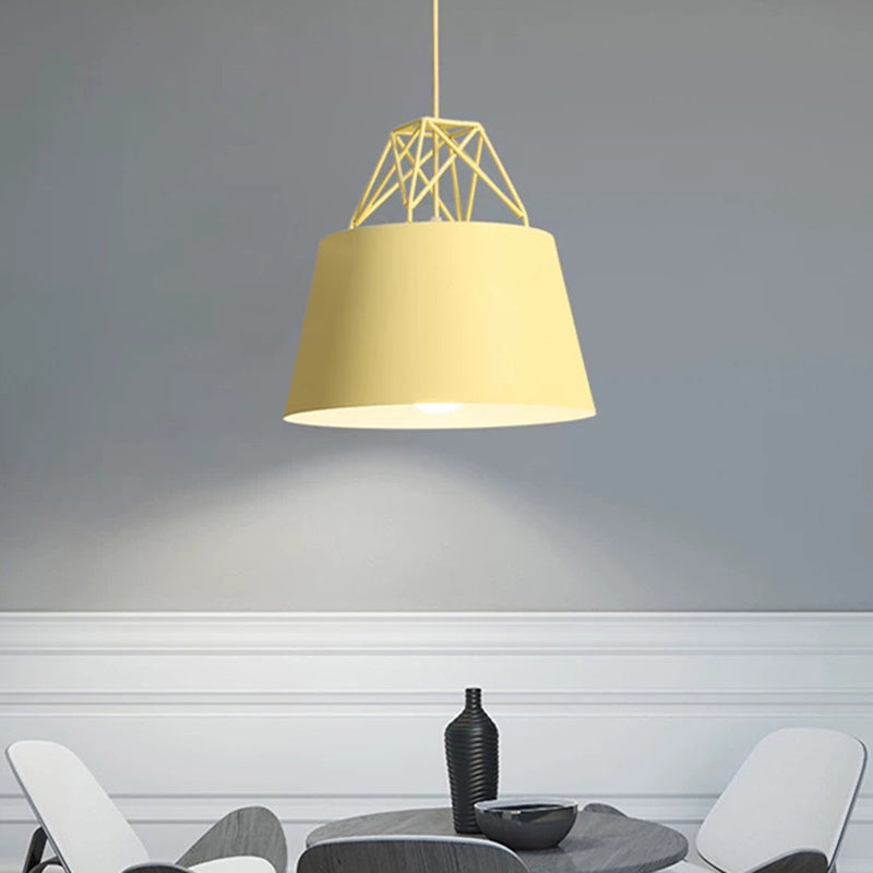 Tapered Macaron Pendant Ceiling Lamp - Metal Single-Bulb Suspension Fixture for Cafes