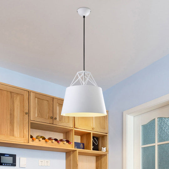 Tapered Macaron Pendant Ceiling Lamp - Metal Single-Bulb Suspension Fixture for Cafes