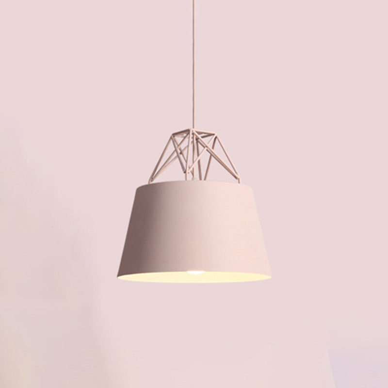 Tapered Macaron Pendant Ceiling Lamp - Metal Single-Bulb Suspension Fixture for Cafes