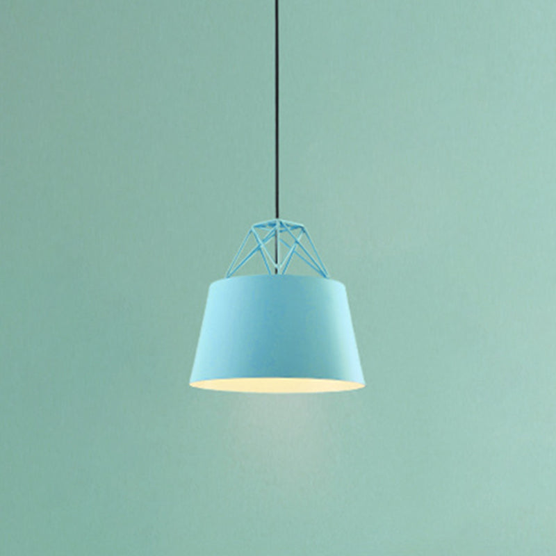Tapered Macaron Pendant Ceiling Lamp - Metal Single-Bulb Suspension Fixture for Cafes