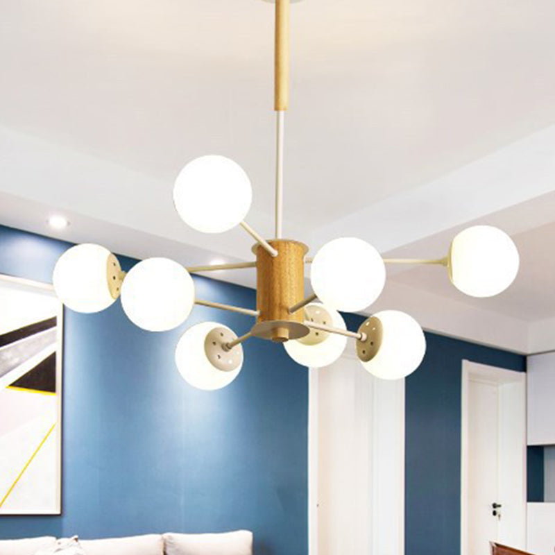 Modern Black/White Globe Chandelier Light with Opal Glass Shades