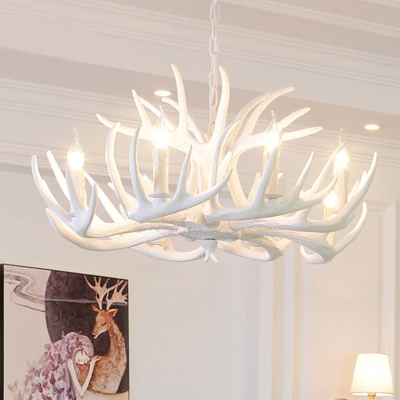 Artificial Antler Rustic Chandelier – Resin & Wood Pendant with Exposed Bulbs
